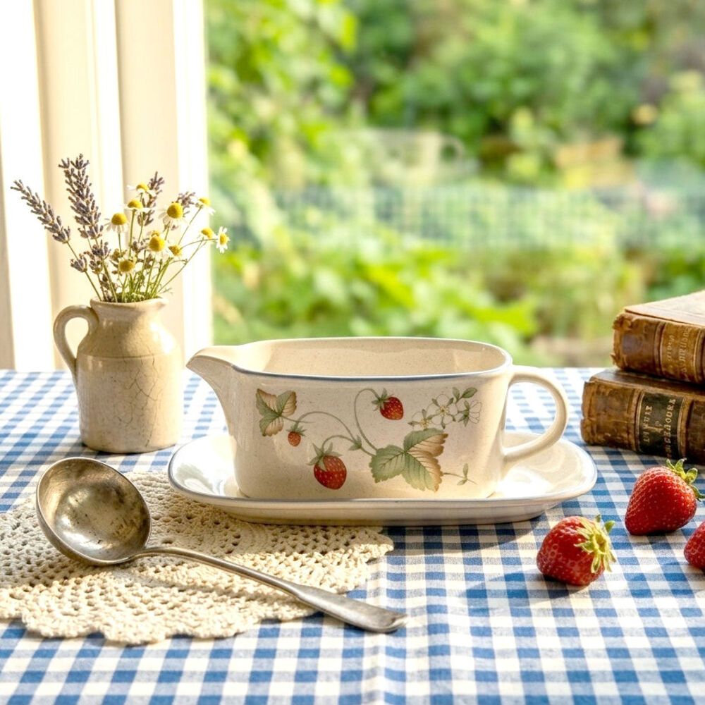 Vintage Savoir Vivre "Luscious" Gravy Boat with Underplate | 1980s Stoneware